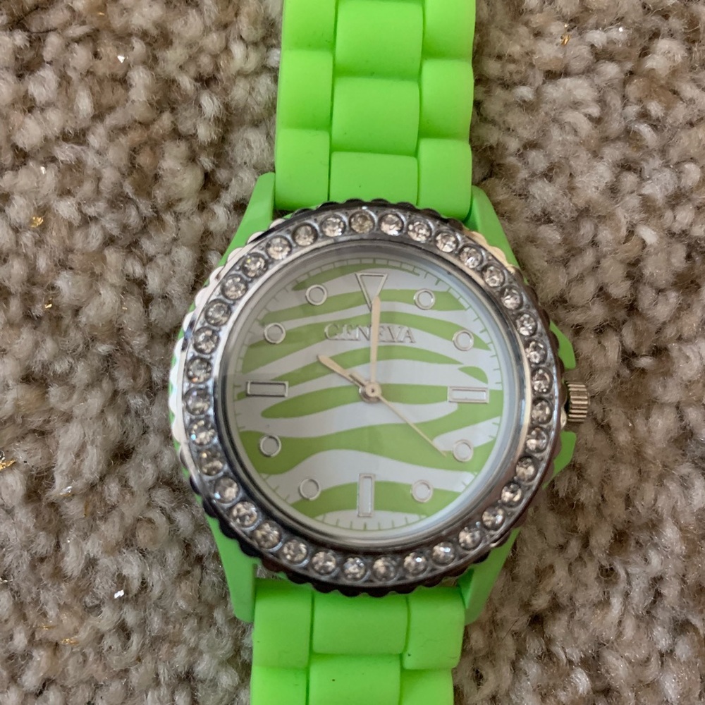 New Lime green zebra print watch
